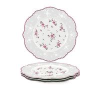 fanquare Juego de 4 Platos Llanos de Porcelana, 27.5cm Platos Grande Florales Rosa, Vajilla Vintage Real para Navidad Fiesta, Boda