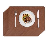 fanquare Juego de 6 Salvamanteles Reversibles de Piel Sintética Superficie Resistente al Calor y Fácil de Limpiar Agarre Antideslizante Protección Duradera para la Cena, Marrón