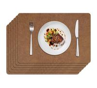 fanquare Juego de 6 Salvamanteles Reversibles de Piel Sintética Superficie Resistente al Calor y Fácil de Limpiar Agarre Antideslizante Protección Duradera para la Cena, Marrón Claro