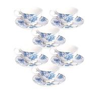 fanquare Juego de 6 Tazas de Café Florales, Tazas de Porcelana para Capuchino con Platillos, Taza de Té para Cumpleaños, Bodas y Fiestas, Azul(150 ml)