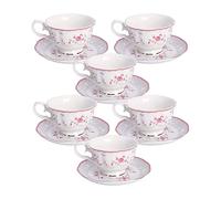 fanquare Juego de 6 Tazas y Platillo de Té de Rosas Rosadas, Juego de Tazas de la Tarde Inglesa Vintage, Taza de Café de Porcelana con Borde Dorado, 150 ml