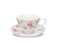 fanquare Juego de taza de café y platillo de cerámica con motivos florales, elegante taza de té con motivos florales y plato, taza de té de porcelana de 230 ml para capuchino, latte