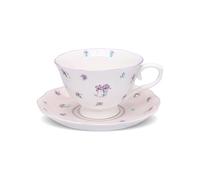 fanquare Juego de taza de té y platillo con flores, 250 ml Taza de café y plato de cerámica British Purple Iris, regalo para meriendas, apto para lavavajillas