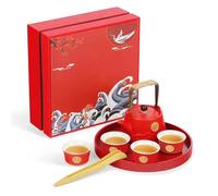 fanquare Juego de Té Chino Kung Fu Juego de Tetera de Viaje Japonesa de Porcelana Roja Servicio de Té Chino para Hombres Mujeres Regalos