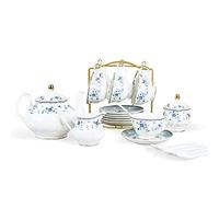 fanquare Juego de Té de Porcelana de 21 Piezas para Mujer, Servicio de Café con Patrón de Flores Azules, Juegos de Té Vintage con Tazas de Café y Plato para 6 Personas