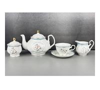 fanquare Juego de Té de Porcelana Estilo Real de 21 Piezas con Borde Dorado, Juego de Café de Lunares de Camelia Blanca Vintage, 6 Tazas de Té y Platillos para Fiesta en Casa Boda