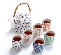 fanquare Juego de Té de Porcelana Floral Vintage, Servicio de Té Chino Kung Fu Hecho a Mano, 1 Tetera y 4 Tazas de Té de Cerámica