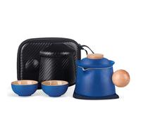 fanquare Juego de Té de Porcelana Juego de Té de Viaje Mini Portátil Azul Tetera de Kung Fu China con Infusor Bolsa de Almacenaje para Exteriores