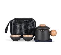 fanquare Juego de Té de Porcelana Juego de Té de Viaje Mini Portátil Negro Tetera de Kung Fu China con Infusor Bolsa de Almacenaje para Exteriores