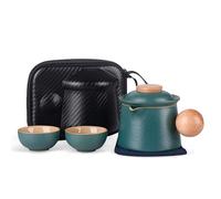 fanquare Juego de Té de Porcelana Juego de Té de Viaje Mini Portátil Verde Tetera de Kung Fu China con Infusor Bolsa de Almacenaje para Exteriores