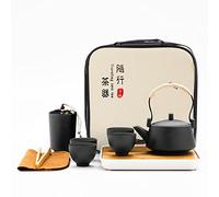 fanquare Juego de Té de Viaje Negro Japonés con Bolsa, Servicio de Té de China con Tetera, Mini Tazas de Té Chino para Adultos, Regalos para Hombres