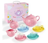 fanquare Juego de Té Floral Rosa de Porcelana de 12 Piezas para Adultos, Niños, Juego de Té de la Tarde, Juego de Café para Niñas Pequeñas, Regalos de Cumpleaños