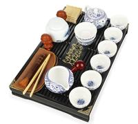 fanquare Juego de Té Gongfu Blanco y Azul 20 Piezas Tetera de Porcelana China Flor de Loto, Tazas de Té y Bandeja de Té para Adultos Regalos