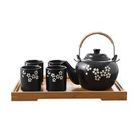 fanquare Juego de té Japonés Kungfu con Infusor, Servicio de Té de Flores de Cerezo Blanco, Tetera de Porcelana Hecha a Mano Para 4 con Bandeja de Té de Bambú