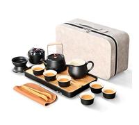 fanquare Juego de Té Negro Japonés de Viaje Tetera de Porcelana Kung Fu con Bandeja Bolsa Portátil Servicio de Té Chino para Hombres Mujeres Regalos
