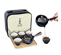 fanquare Juego de Té Portátil de Porcelana Para Viajes,Juego de Té Kungfu Hecho a Mano,Tetera,4 Tazas y Bandeja de Bambú con Bolsa (Verde)