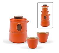 fanquare Juego de Té Portátil de Viaje con Estuche Tetera de Kung Fu China de Porcelana Naranja con Infusor Mini 1 Tetera 3 Tazas para Exterior