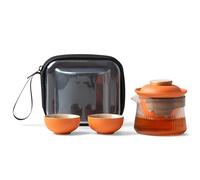 fanquare Juego de Té Portátil de Viaje Tetera de Porcelana China Kung Fu de Cristal Naranja con Infusor Mini 1 Tetera 2 Tazas para Adultos