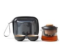 fanquare Juego de Té Portátil de Viaje Tetera de Porcelana China Kung Fu de Cristal Negro con Infusor Mini 1 Tetera 2 Tazas para Adultos