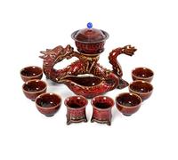 fanquare Juego de Té Semiautomático Taza de Té Tetera China Loong Kungfu Roja 11 Piezas Servicio de Té Tradicional de Porcelana para Adultos Regalos