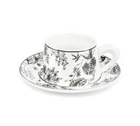 fanquare Juegos de Tazas de Café y Platillo, Tazas de Té Flor Negra Retro 260 ml, Tazas de Café Cappuccino de Porcelana para Café con Leche, Moca o Té, Regalos para Baristas