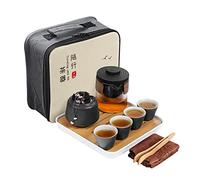 fanquare Juegos de Té Japonés Kung Fu Negro para Adultos, Juego de Té Chino Tradicional, Juegos de Viaje de Té Caliente con Una Tetera, 4 Tazas de Té y 1 Bote de Té