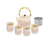 fanquare Juegos de té Kungfu con flores Tetera de porcelana esmaltada amarilla con infusor Tazas de té japonesas para adultos Regalo, una tetera con 4 tazas
