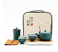 fanquare Juegos de Té Verde Japonés para Adultos, Juego de Té Chino de Cerámica, Servicio de Té Kongfu Portátil con Bandeja de Bambú, una Tetera, 4 Tazas de Té y 1 Bote de Té