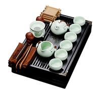 fanquare Kung Fu Juego de Té de Cerámica Chino con Bandeja y Pequeñas Herramientas de Té, Tazas de Té Ge Yao, Blanco
