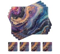 fanquare Manteles Individuales de Corcho Juegos de 4 Salvamanteles Rectangulares y Posavasos Manteles Individuales de Mármol de Colores Salvamanteles Impermeables para Cocina Casa 41 * 31cm