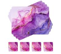 fanquare Manteles Individuales de Corcho Juegos de 4 Salvamanteles Rectangulares y Posavasos Manteles Individuales de Mármol Violeta Salvamanteles Impermeables para Cocina Casa 41 * 31cm