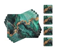 fanquare Manteles Individuales de Corcho Juegos de 4 Salvamanteles Rectangulares y Posavasos Manteles Individuales de Mármol Verde Oscuro Salvamanteles Impermeables para Cocina Casa 41 * 31cm