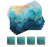 fanquare Manteles Individuales de Corcho Juegos de 4 Salvamanteles Rectangulares y Posavasos Manteles Individuales de Mármol Azules Salvamanteles Resistentes al Calor para Cocina Casa 41 * 31cm