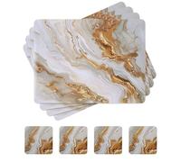 fanquare Manteles Individuales de Corcho Juegos de 4 Salvamanteles Rectangulares y Posavasos Manteles Individuales de Mármol Blanco Salvamanteles Resistentes al Calor para Cocina Casa 41 * 31cm