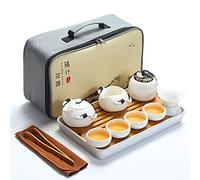 fanquare Portátil Juego de Té Kung Fu, Juego de Té Chino Hecho a Mano, Tetera de Porcelana, Tazas de té, Bandeja de Té de bambú, con Una Bolsa de Té de Viaje, Blanco