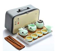 fanquare Portátil Juego de Té Kung Fu, Juego de Té Chino Hecho a Mano, Tetera de Porcelana, Tazas de té, Bandeja de Té de bambú, con Una Bolsa de Té de Viaje, Verde