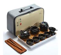 fanquare Portátil Juego de Té Kung Fu, Juego de Té Chino Hecho a Mano, Tetera de Porcelana, Tazas de té, Bandeja de Té de bambú, con Una Bolsa de Té de Viaje, Negro