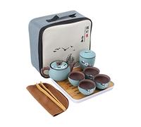 fanquare Portátil Kung Fu Juego de Té con Bolsa de Viaje, Juego de Tazas de Cerámica de Flor de Cerezo Zisha, 1 Tetera, 4 Tazas de Té y 1 Bolsitas de Té