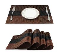 fanquare Salvamanteles Individuales con Degradado de Rayas de 45x30 cm, Juego de 4 Manteles Individuales de Estilo Bambú Duraderos de PVC para Mesa de Comedor (Marrón)
