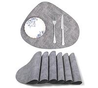 fanquare Salvamanteles Individuales de Cuero Sintético Gris para Mesa Redonda, 6 Tajada Manteles Individuales de 42.5x34 cm Lavables para la Mesa de Comedor