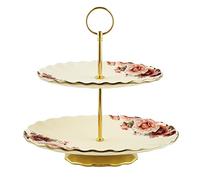 fanquare Soporte de Pastel de Cerámica de 2 Niveles, Soporte de Torre de Frutas, Bandeja de Postre para Boda, Fiesta