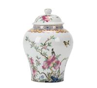 fanquare Tarros de Jengibre Blancos con Tapa Bote de Té de Porcelana China Jarrón Decorativo con Melocotones de Cumpleaños Tarro de Cerámica para Té Café Azúcar