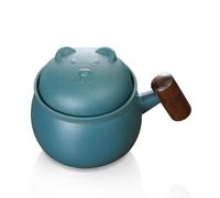fanquare Taza con Infusor de Té Taza de Té de Cerámica Verde Oso Lindo con Tapa Taza Portátil de Viaje para Remojar el Té para Hojas Sueltas