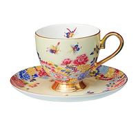 fanquare Taza de Café Colorida y Platillo con Cuchara,Taza de Mariposa de Flores, Taza de Té de Porcelana Fina, Regalos de Cumpleaños únicos, Amarillo
