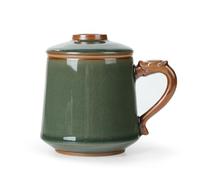 fanquare Taza de Té de Cerámica con Infusor y Tapa, Tazas de Té Chinas de Esmalte Verde, Taza de Té Grande para Casa Viajes 450ml