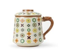 fanquare Taza de Té de Cerámica con Infusor y Tapa, Tazas de Té Chinas Flores de Colores, Taza de Té Grande para Hojas Sueltas 450ml