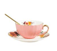 Fanquare Taza de Té Rosa Inglesa de Porcelana Con Cuchara y Platillo de Cerámica, 200ml
