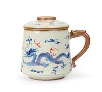 fanquare Tazas de Té Chinas con Infusor y Tapa, Tazas de Té Loong Azul, Taza de Té Grande de Porcelana para Casa Regalos 450ml