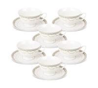 fanquare Tazas de Té y Platillos de Encaje Azul Juegos de 6 Tazas de Café Británicas y Platos de Hueso de Porcelana para Regalos de Té de la Tarde