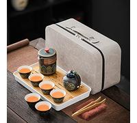 fanquare Tetera China de Porcelana con Colador, Juego de Té Kungfu de Cerámica con Bolsa de Viaje, Lata de Té y Tabla de Té, Juego de Té Floral para Adultos, Negro